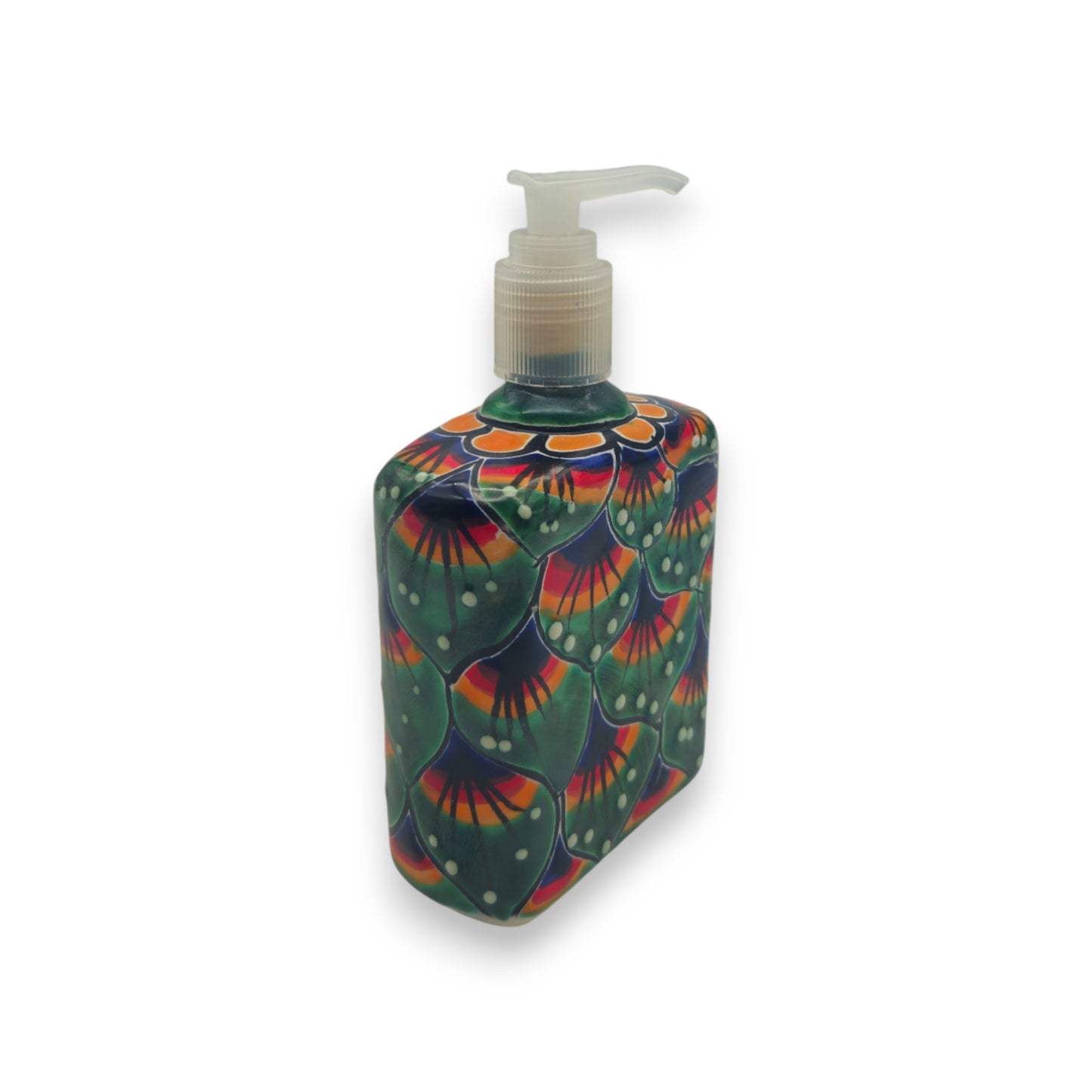 Peacock Feather Talavera Soap Dispenser | Hand-Painted Ceramic