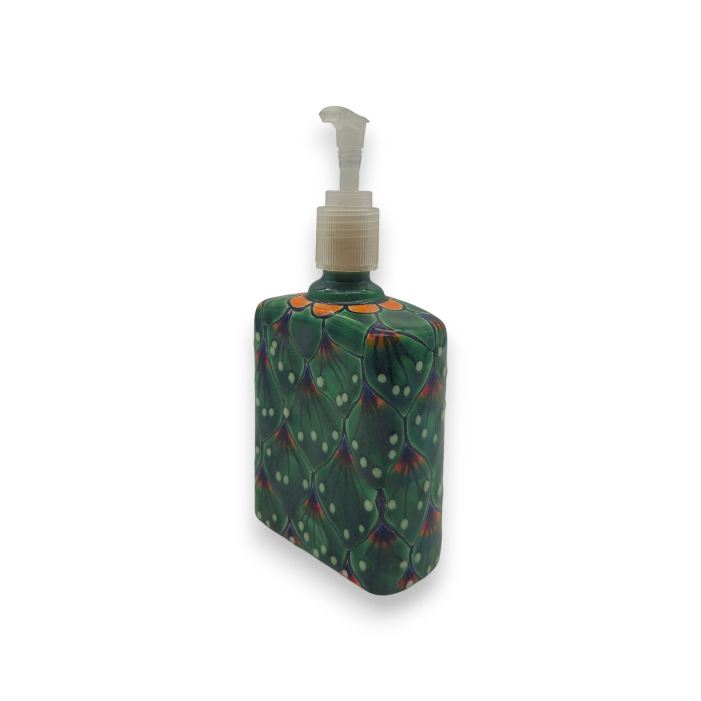Peacock Feather Talavera Soap Dispenser | Hand-Painted Ceramic