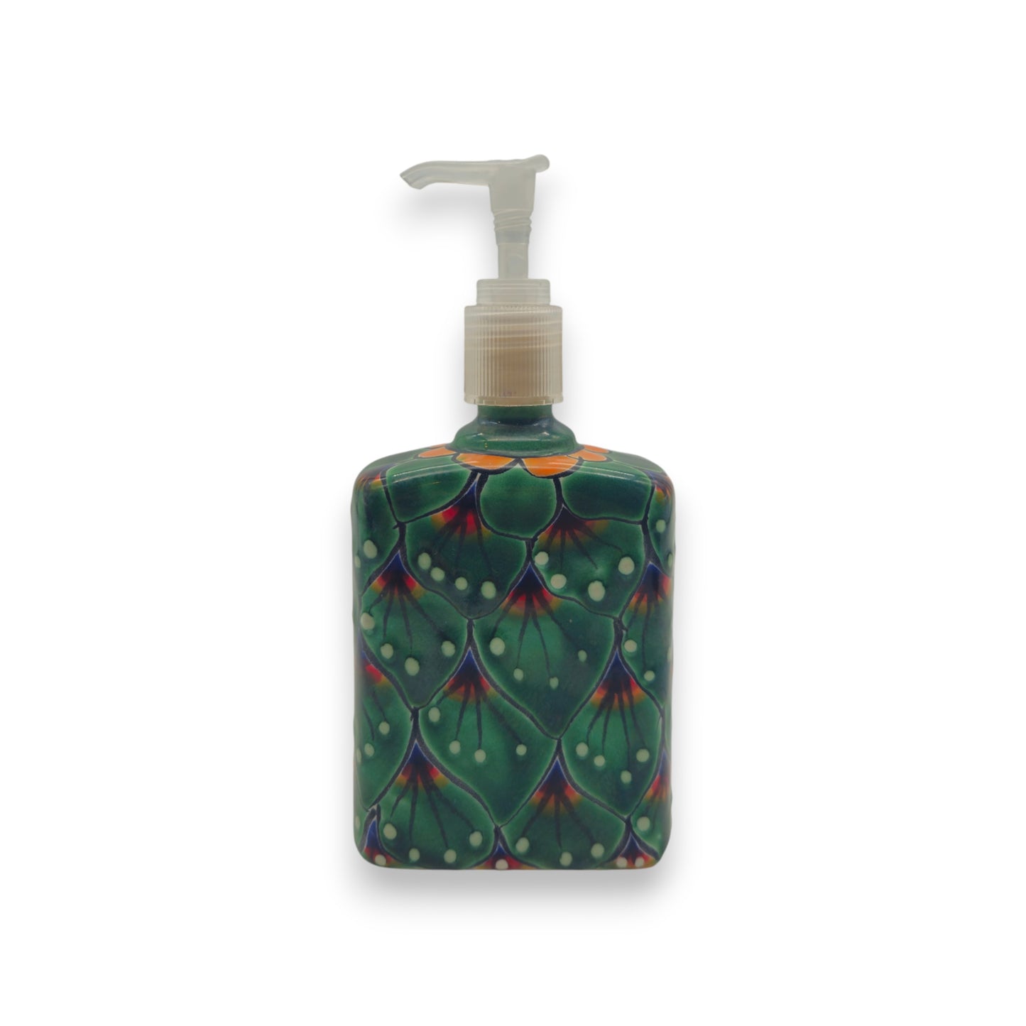 Peacock Feather Talavera Soap Dispenser | Hand-Painted Ceramic