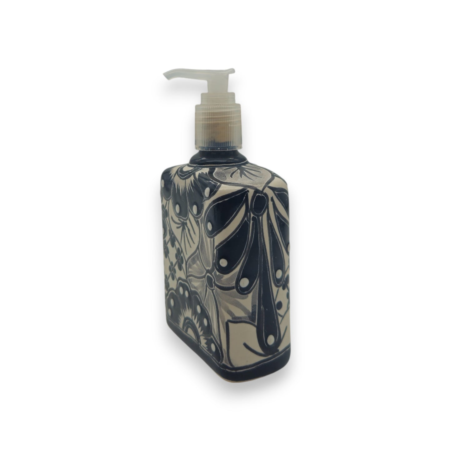 Black & White Talavera Soap Pump | Floral Ceramic Dispenser
