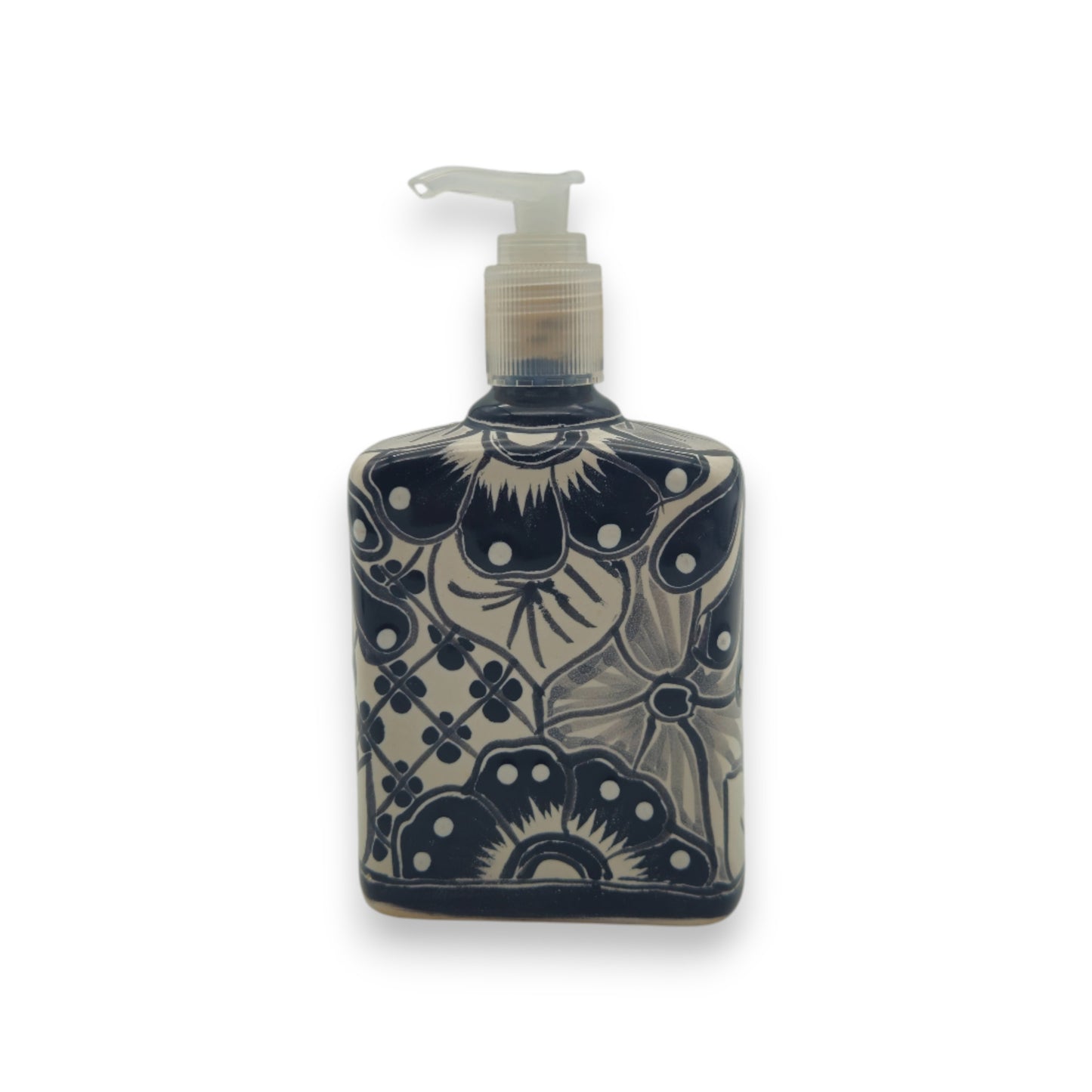 Black & White Talavera Soap Pump | Floral Ceramic Dispenser
