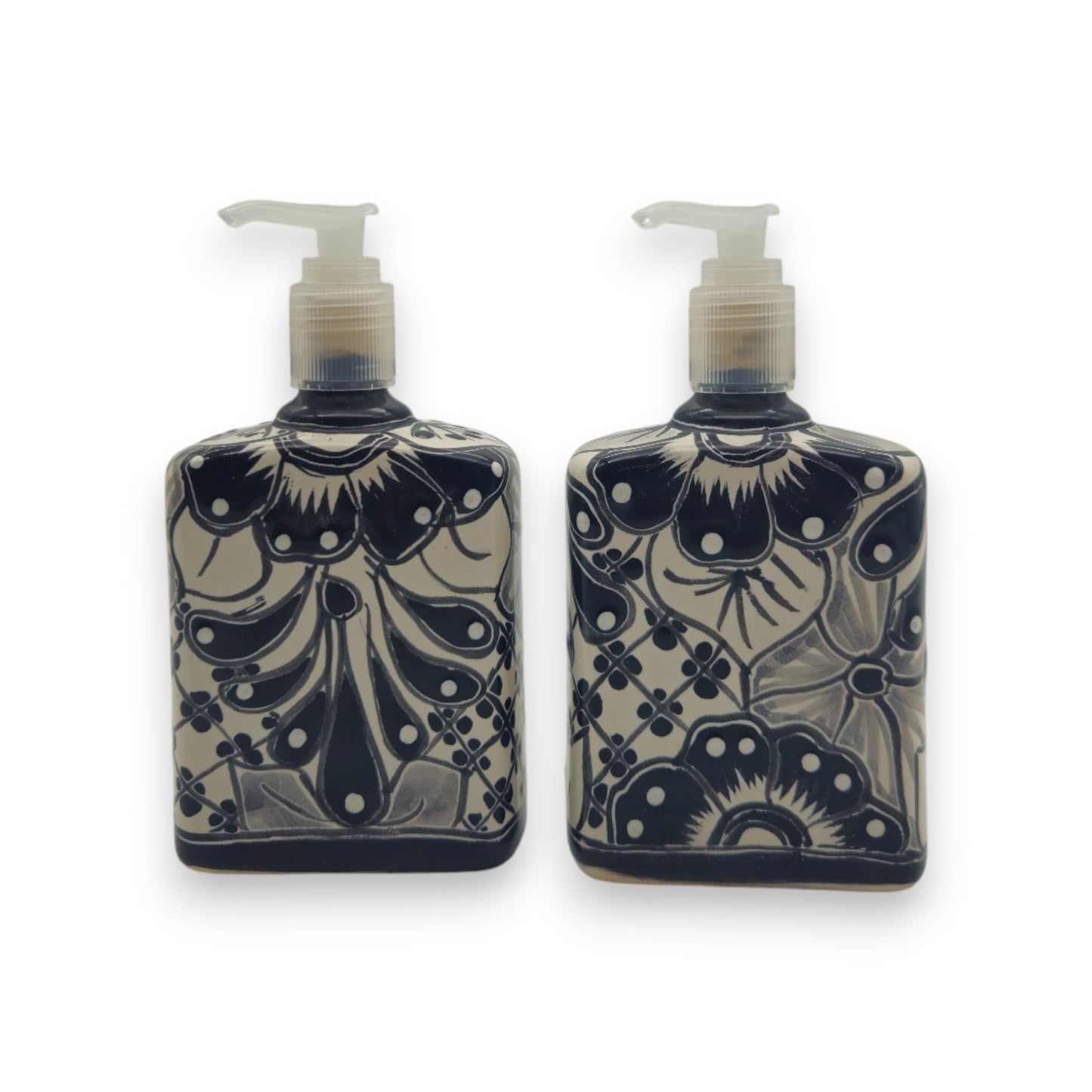 Black & White Talavera Soap Pump | Floral Ceramic Dispenser