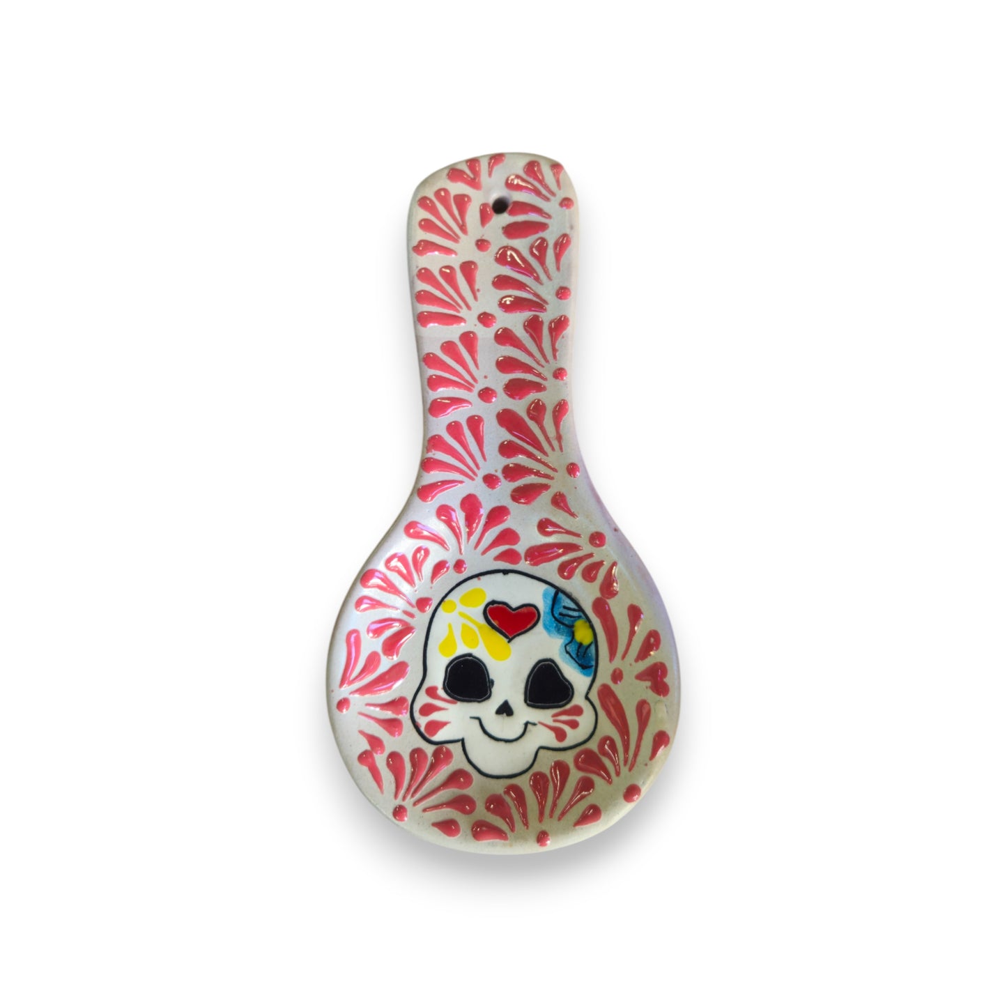 Colorful Talavera Skull Spoon Rest | Mexican Kitchen Art