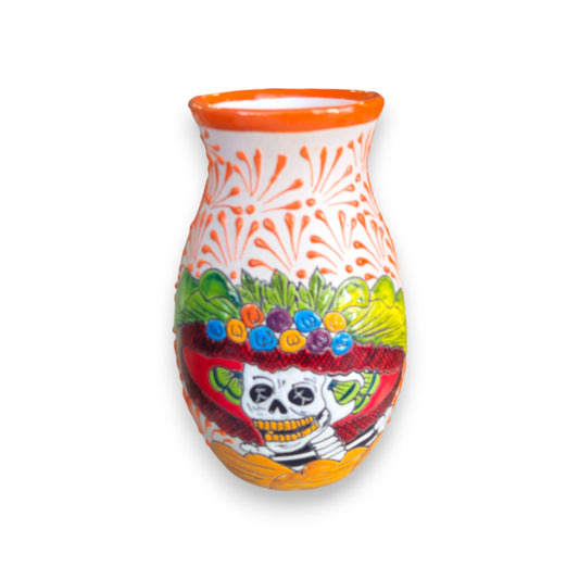 Talavera Day of the Dead Relief Vase | Hand-Painted Pottery
