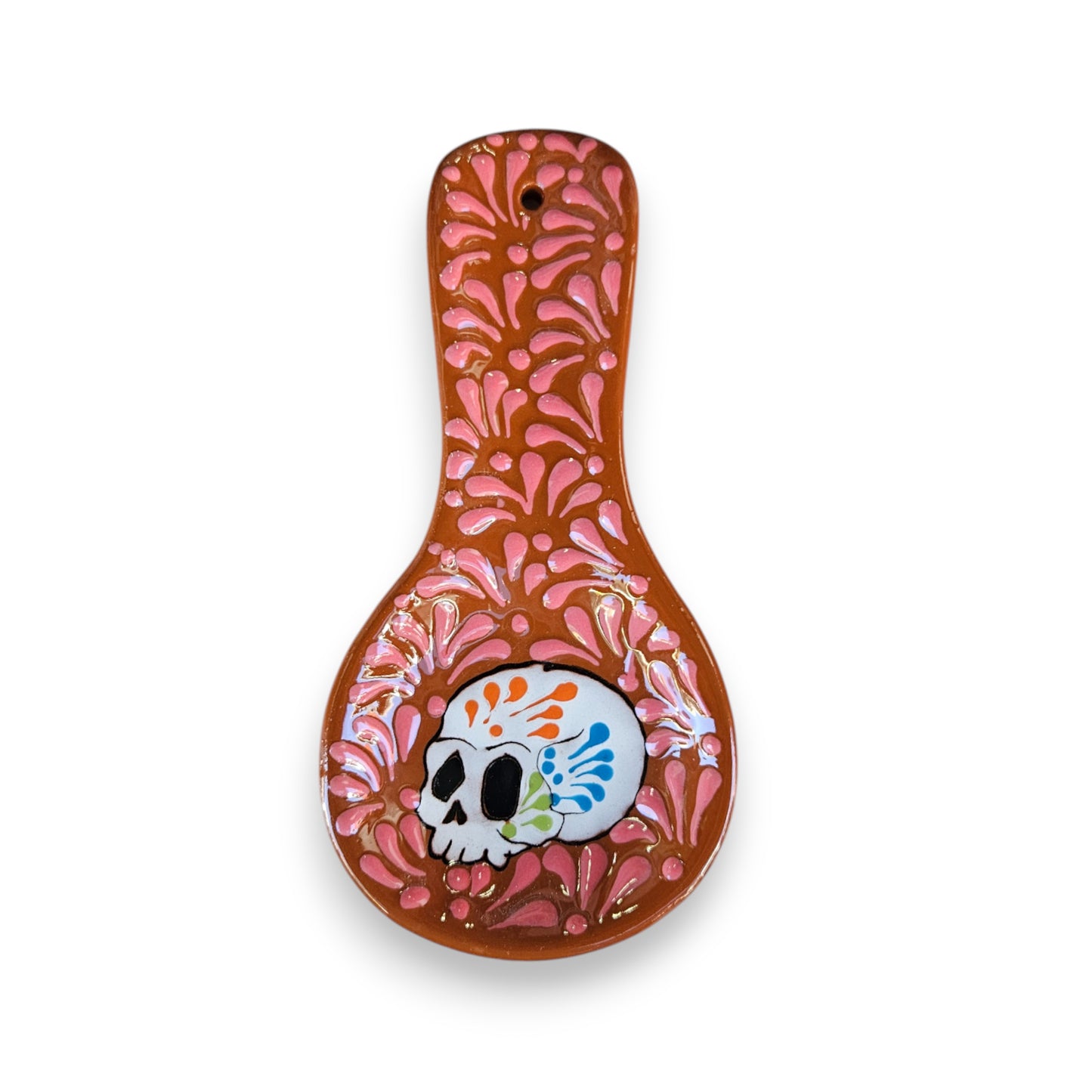 Colorful Talavera Skull Spoon Rest | Mexican Kitchen Art