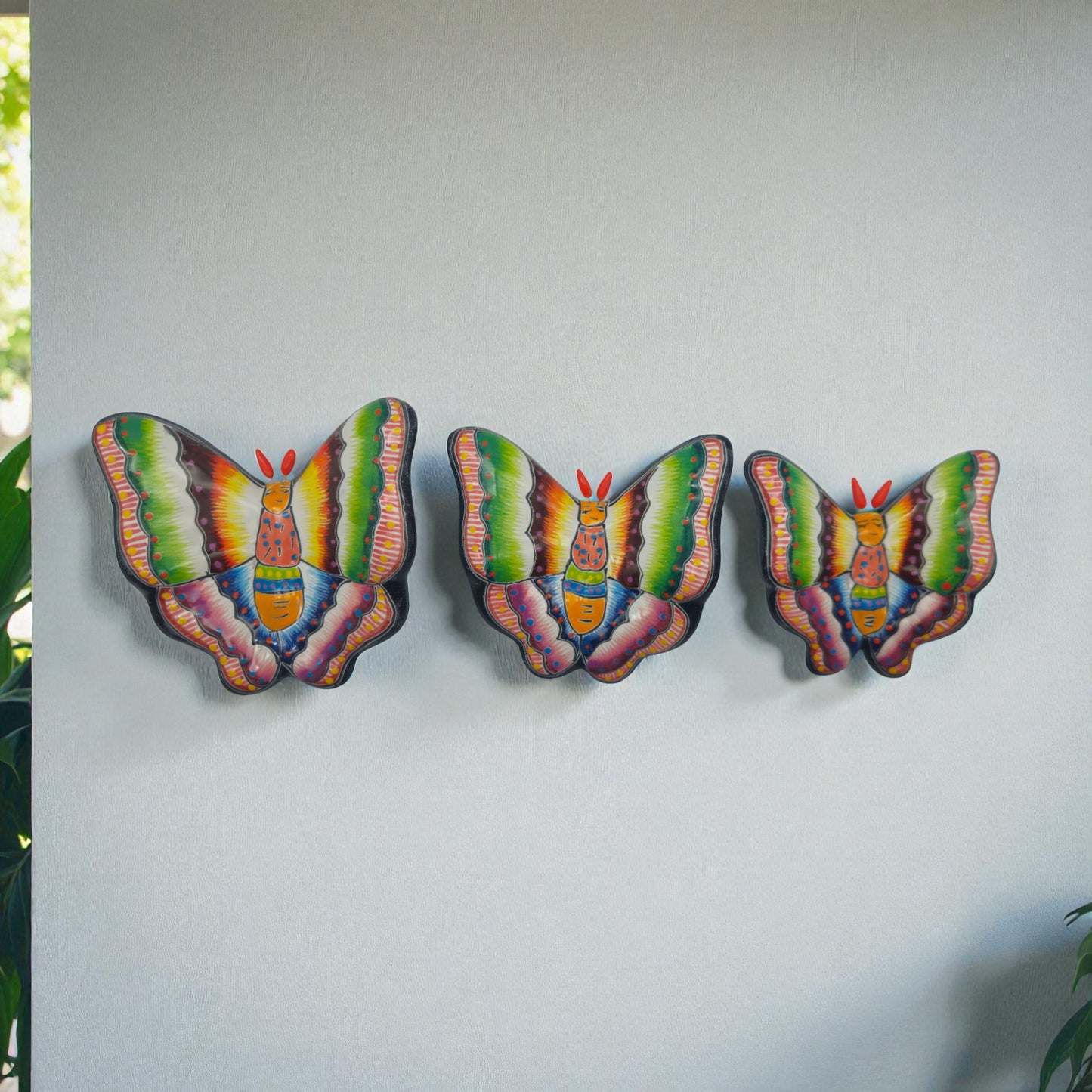 Colorful Talavera Butterfly Trio | Mexican Ceramic Wall Art