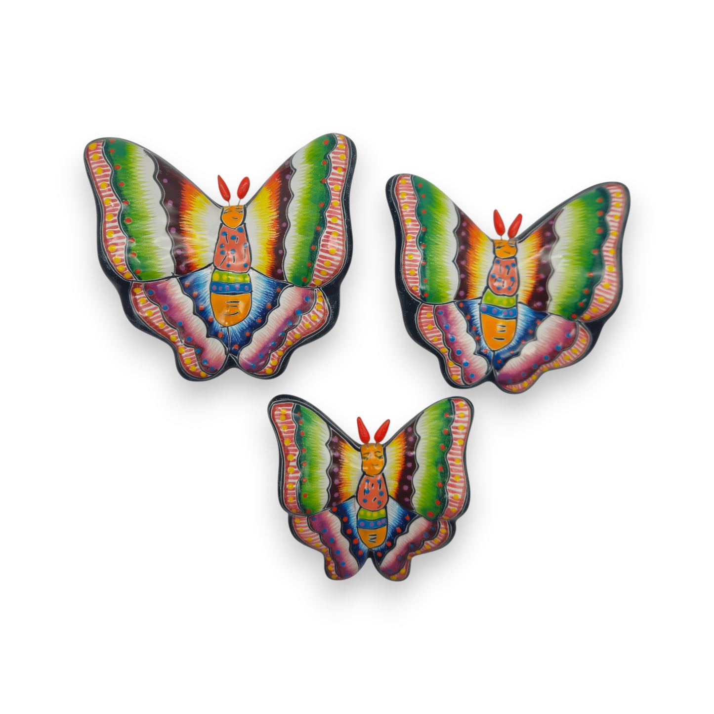 Colorful Talavera Butterfly Trio | Mexican Ceramic Wall Art