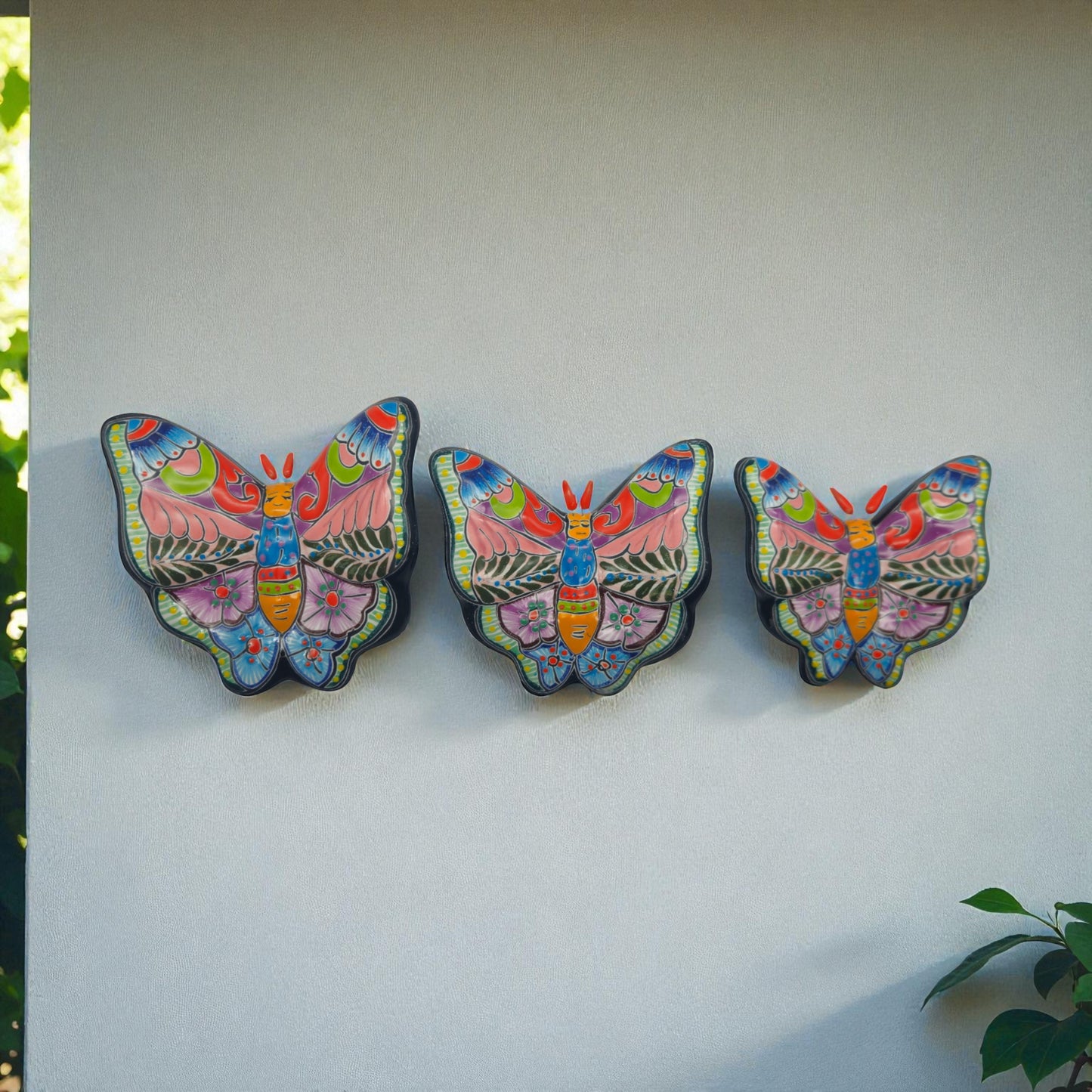 Colorful Talavera Butterfly Trio | Mexican Ceramic Wall Art