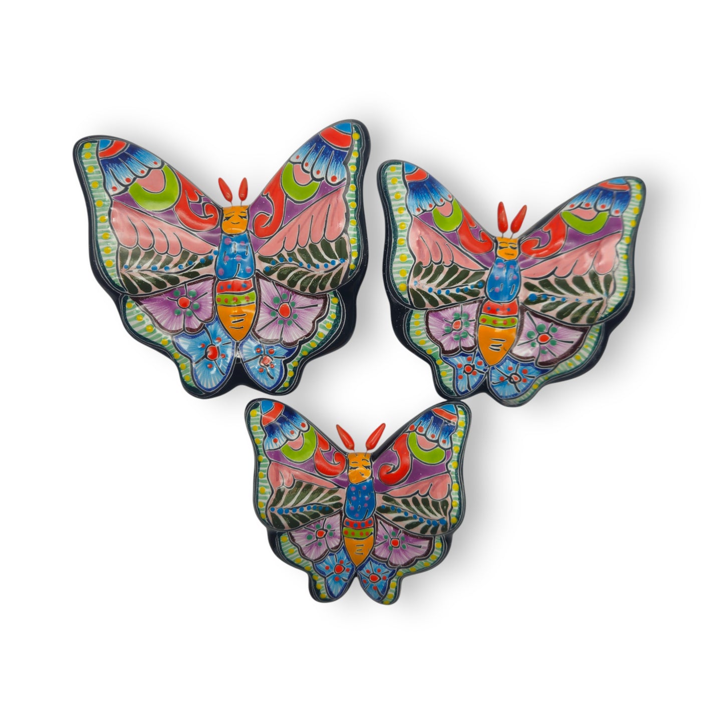 Colorful Talavera Butterfly Trio | Mexican Ceramic Wall Art