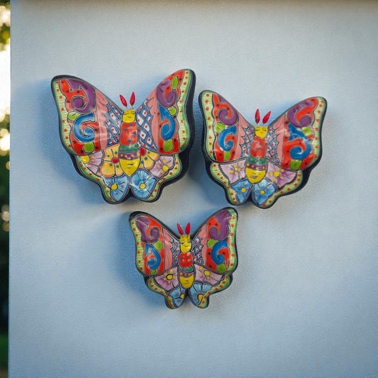 Colorful Talavera Butterfly Trio | Mexican Ceramic Wall Art
