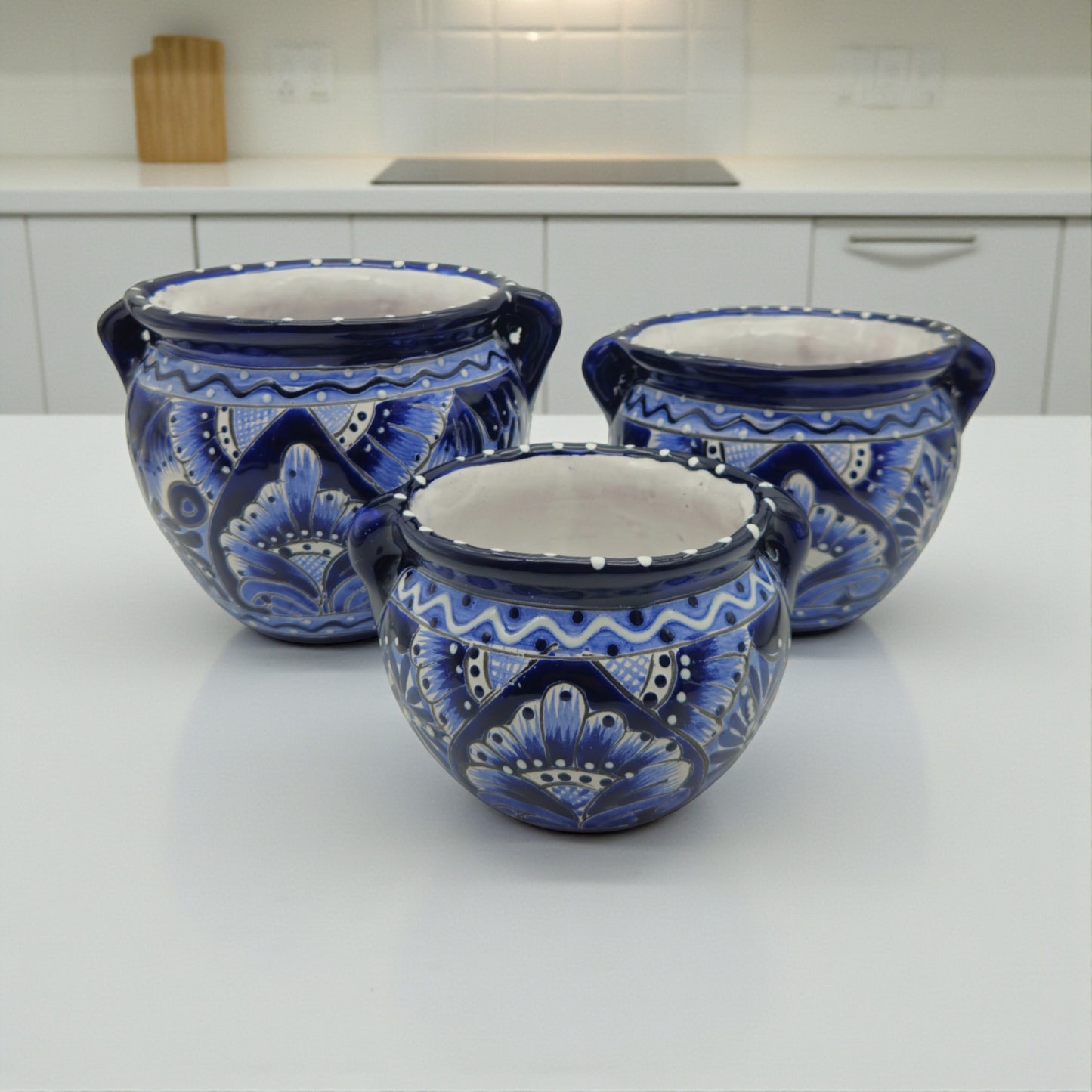 Blue & White Talavera Planter Trio | Hand-Painted Pot Set