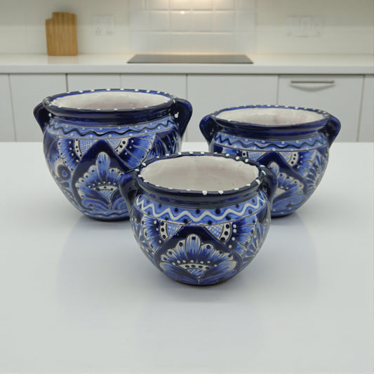 Blue & White Talavera Planter Trio | Hand-Painted Pot Set