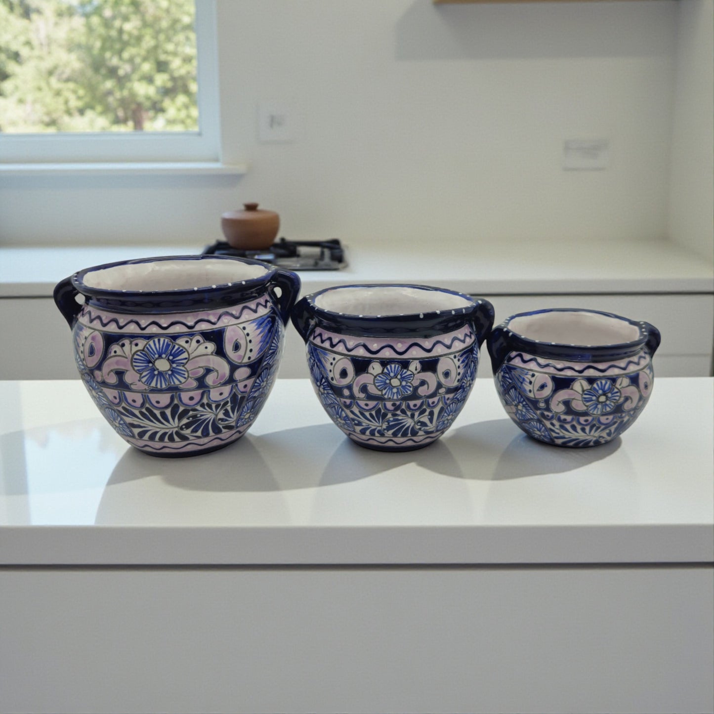 Blue & White Talavera Planter Trio | Hand-Painted Pot Set