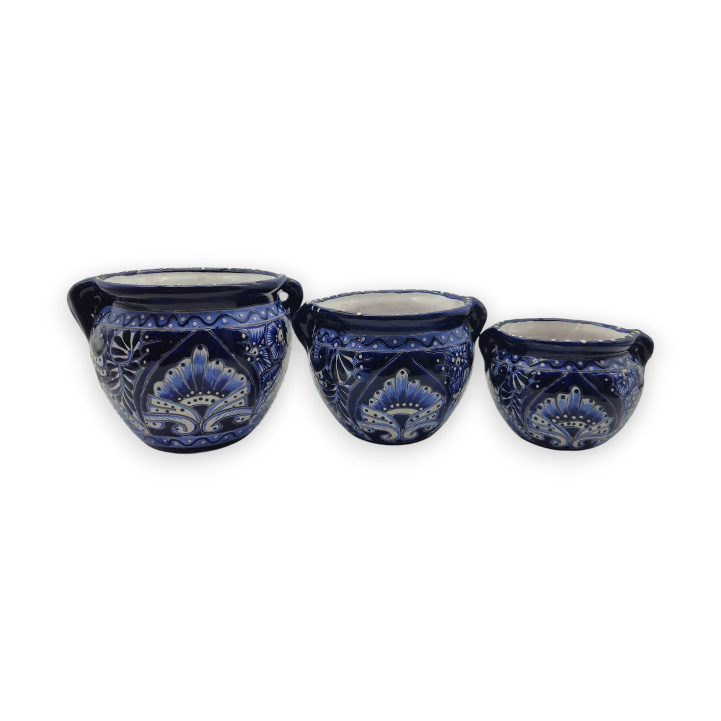 Blue & White Talavera Planter Trio | Hand-Painted Pot Set