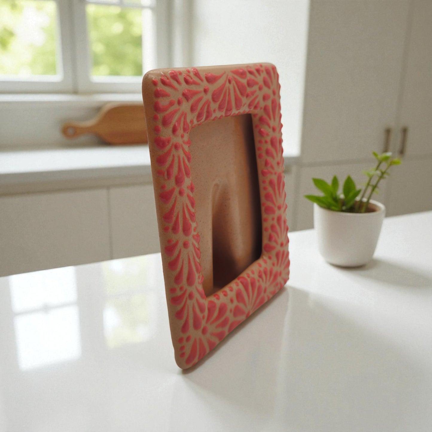 Talavera Terracotta Photo Frame | Pink Floral Accent