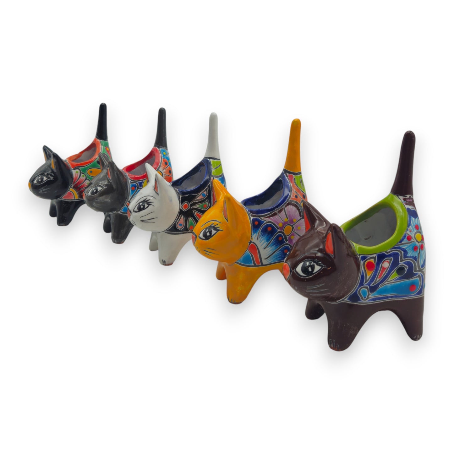 Colorful Talavera Cat Planter | Mexican Ceramic Art