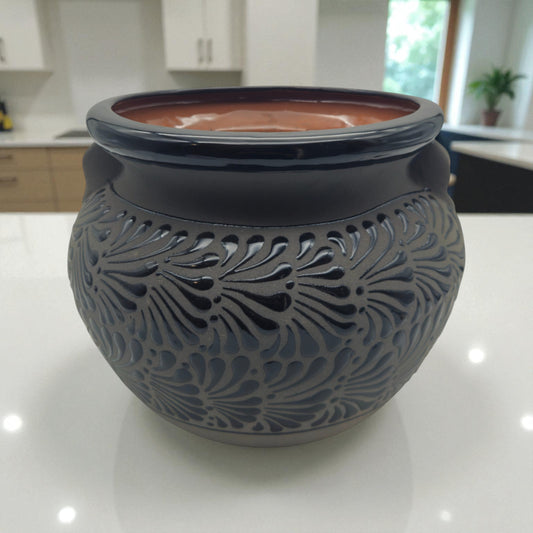 Talavera Floral Pot | Handcrafted Black Design