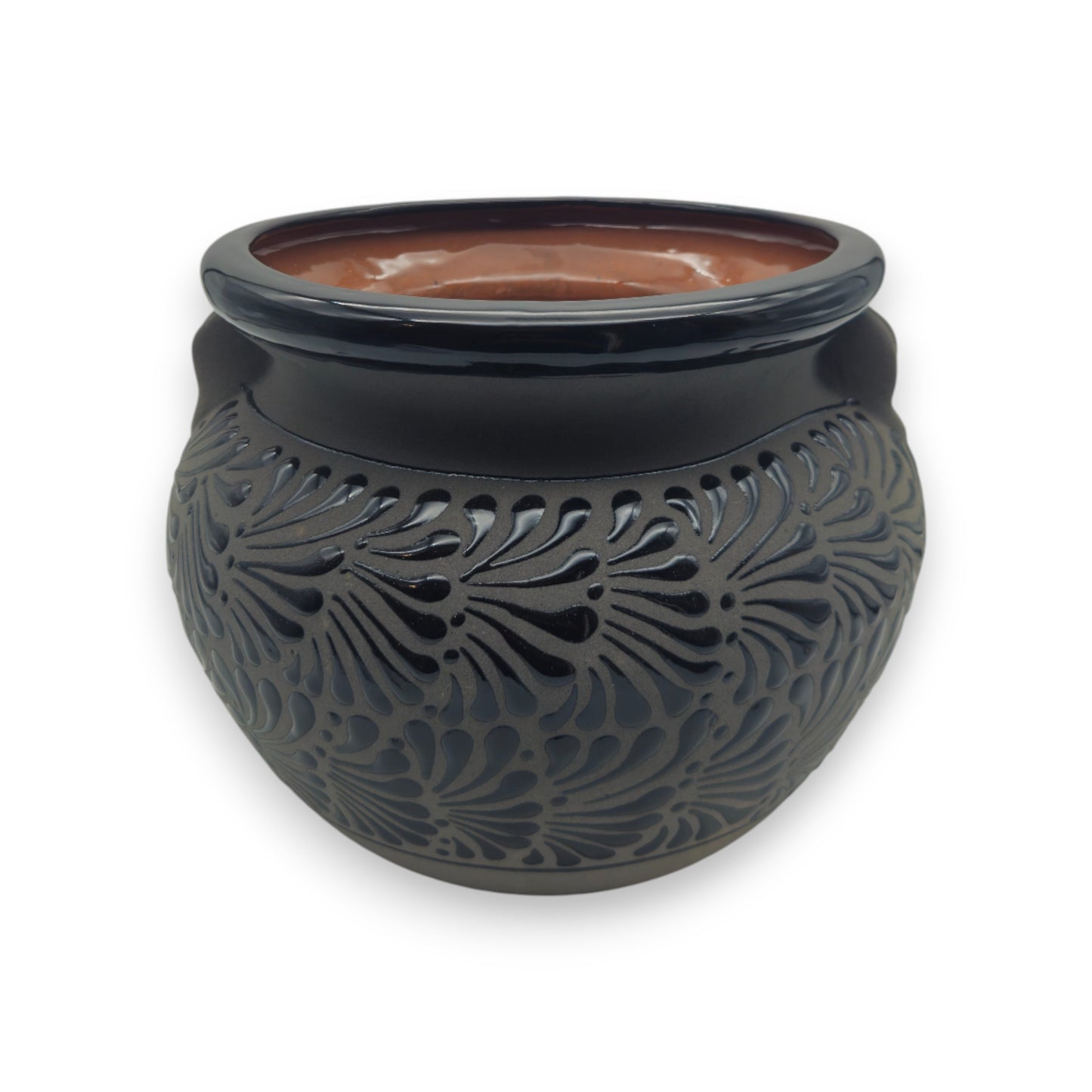 Talavera Floral Pot | Handcrafted Black Design