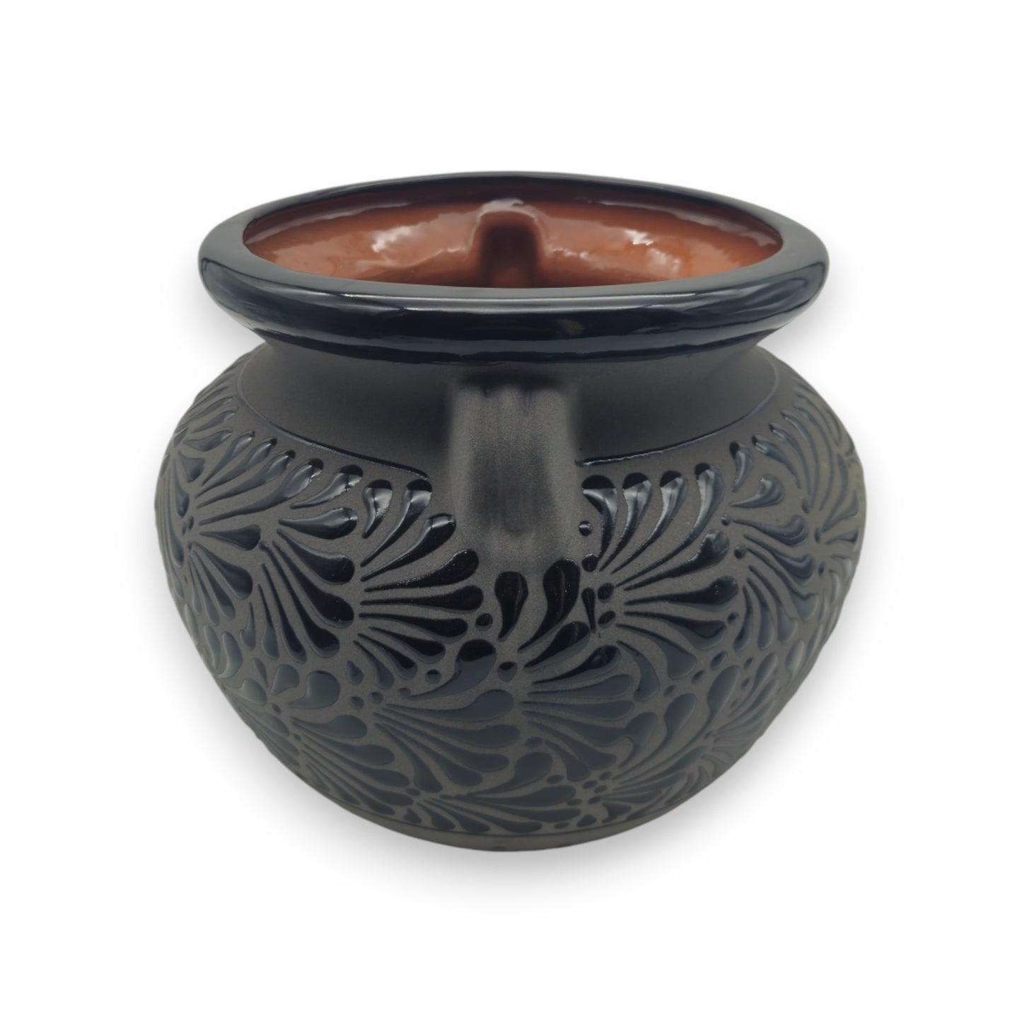 Talavera Floral Pot | Handcrafted Black Design