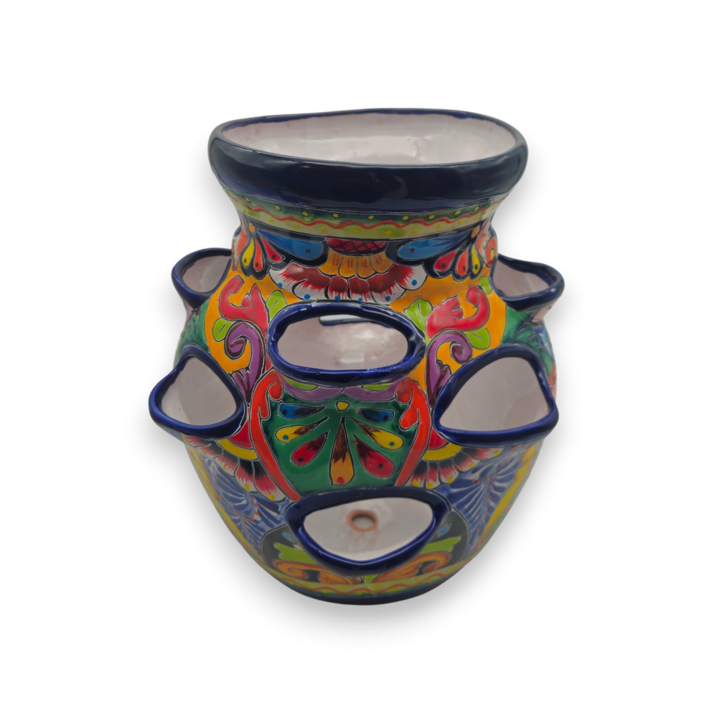Cobalt Blue Rim Talavera Strawberry Planter | Mexican Ceramic Pot