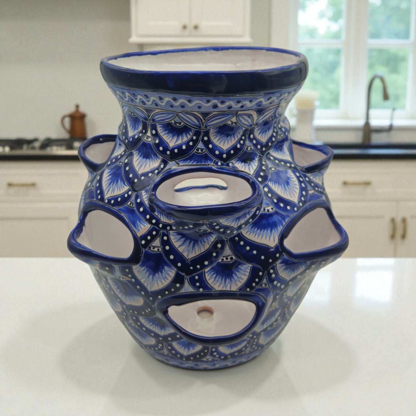 Blue & White Talavera Strawberry Pot | Hand-Painted Ceramic Planter