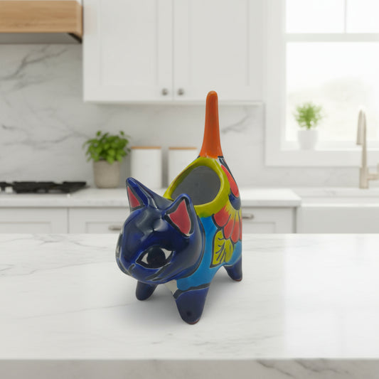 Vibrant Talavera Cat Planter | Handcrafted Mexican Pottery