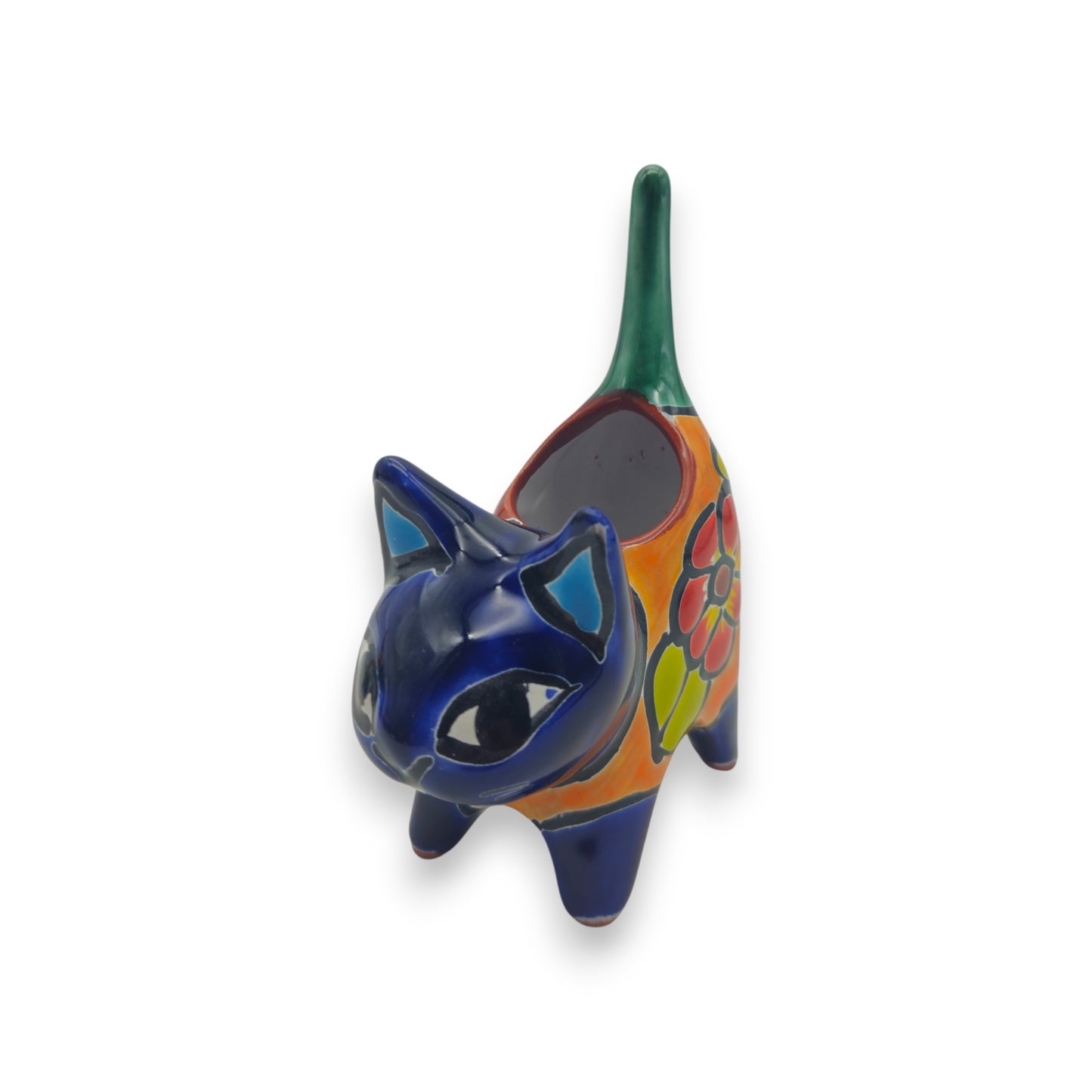Vibrant Talavera Cat Planter | Handcrafted Mexican Pottery