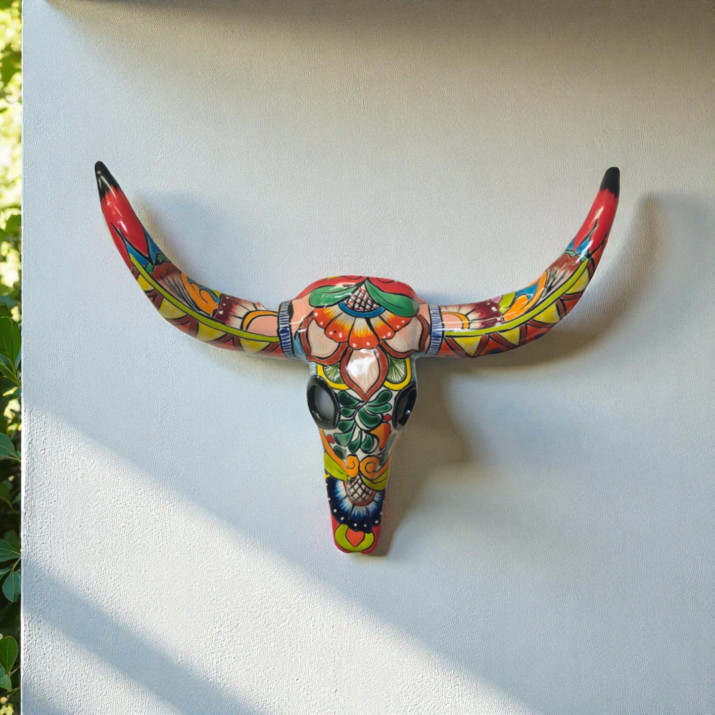 Talavera Longhorn Wall Decor | Handcrafted Mexican Bull Skull Art