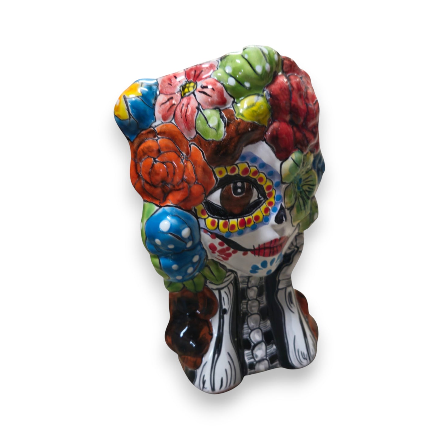 Colorful Talavera Skull Planter | Hand-Painted Ceramic Pot