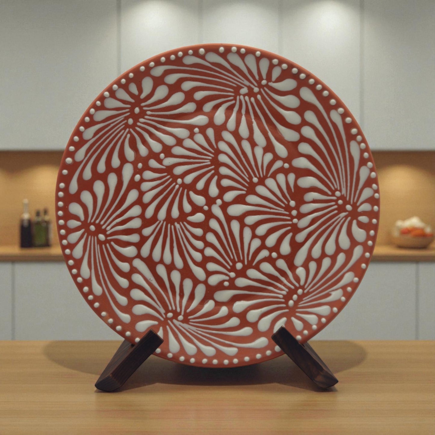 Set of 4 Brown & White Talavera Wall Plates | 11.5" Decorative  Plates