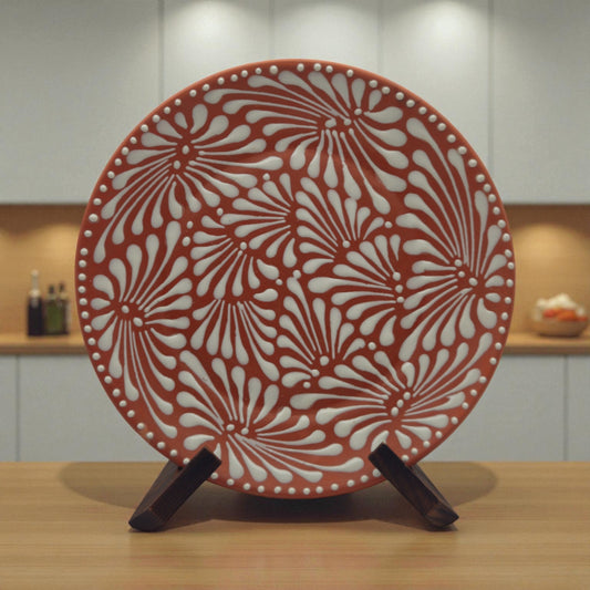 Set of 4 Brown & White Talavera Wall Plates | 11.5" Decorative  Plates