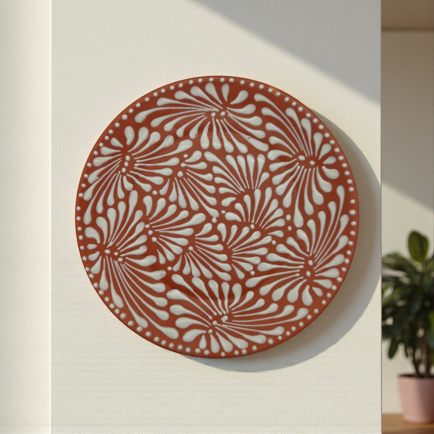 Set of 4 Brown & White Talavera Wall Plates | 11.5" Decorative  Plates