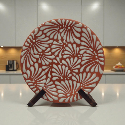 Set of 4 Brown & White Talavera Wall Plates | 10" Decorative Display