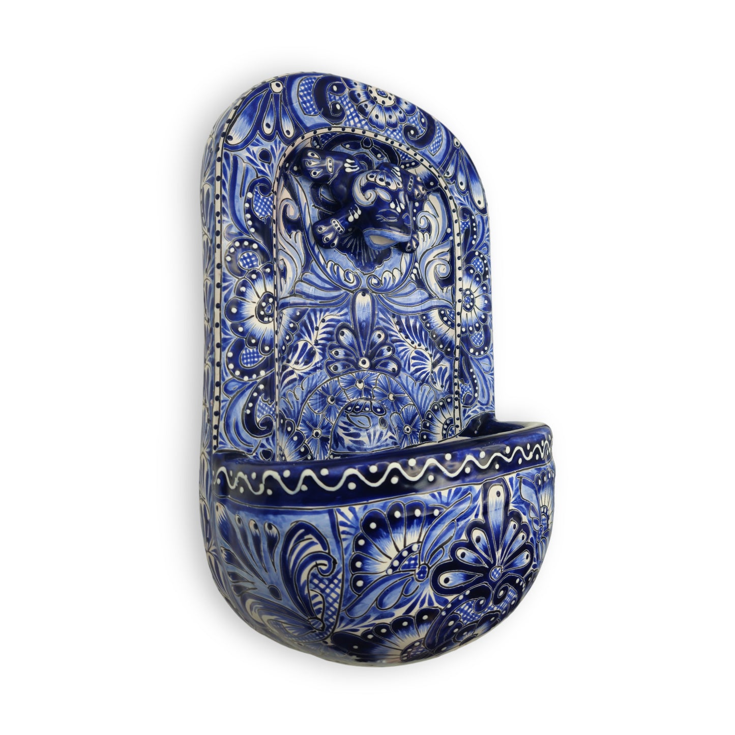 Blue & White Talavera Wall Fountain | Handcrafted Mexican Ceramic