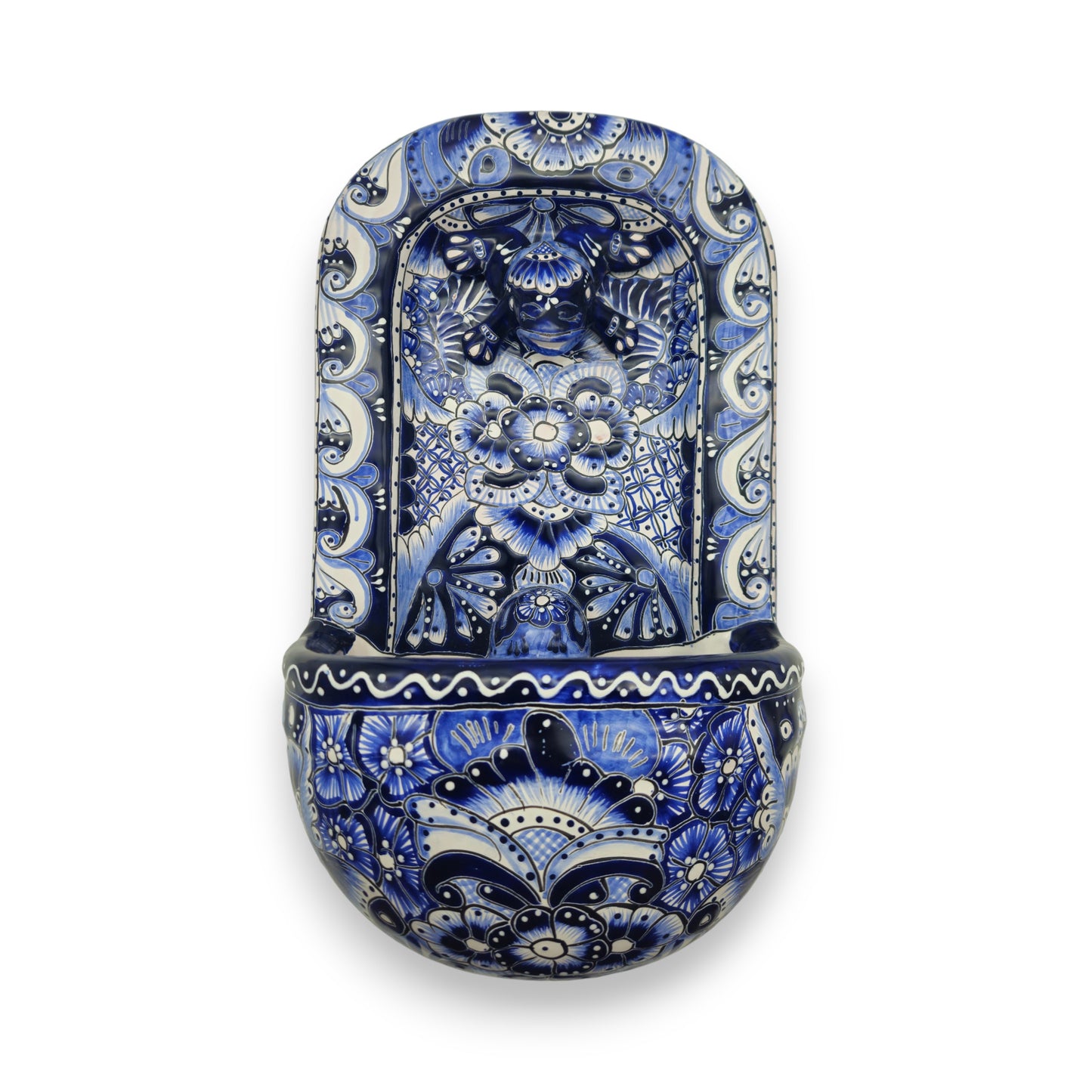 Blue & White Talavera Wall Fountain | Handcrafted Mexican Ceramic