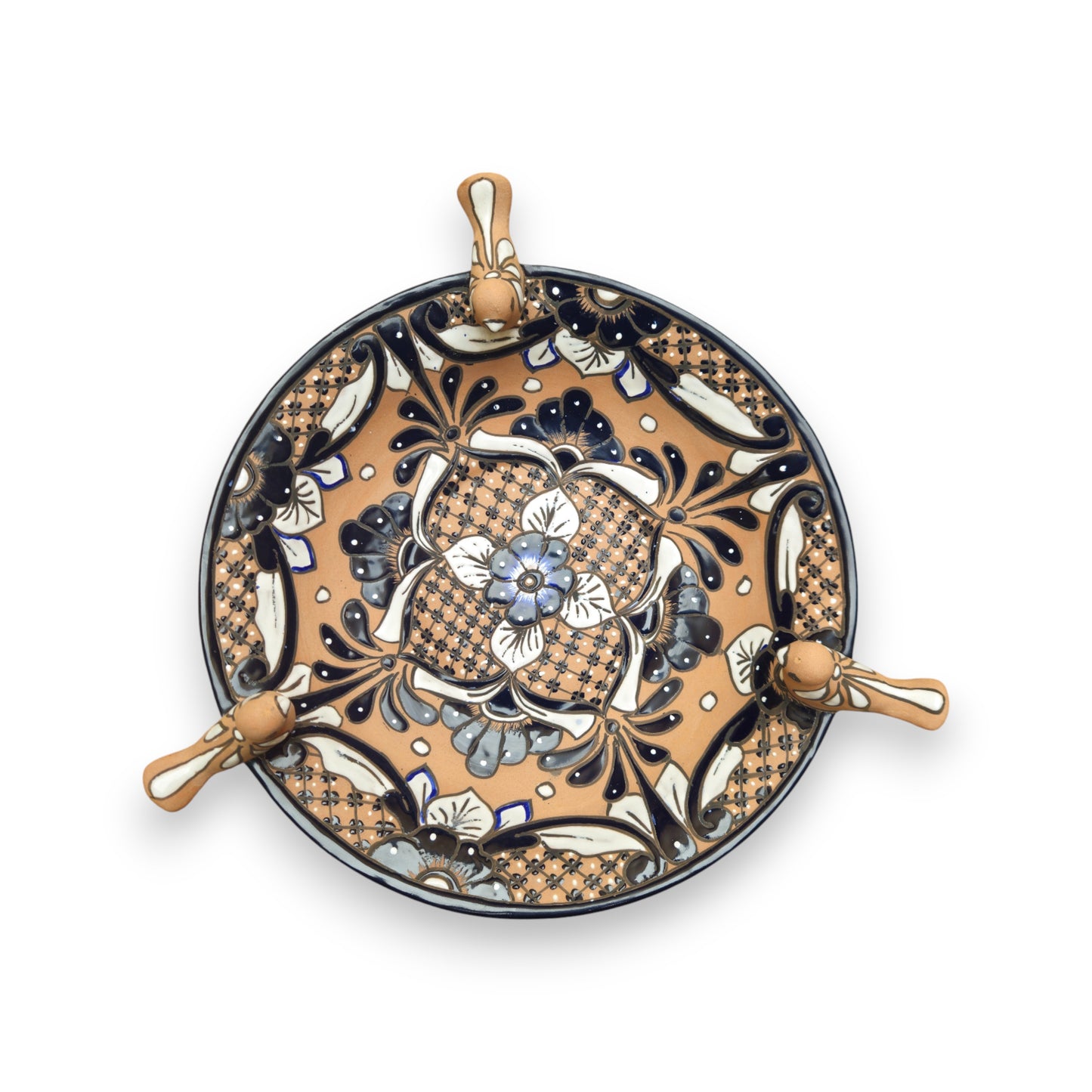 Terracotta Talavera Bird Bath | Black & Blue Hand-Painted Design