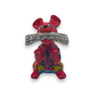 Talavera Dog Holding Newspaper Statue | Colorful Mexican Garden Art - hand-painted red Talavera dog with newspaper and floral motifs