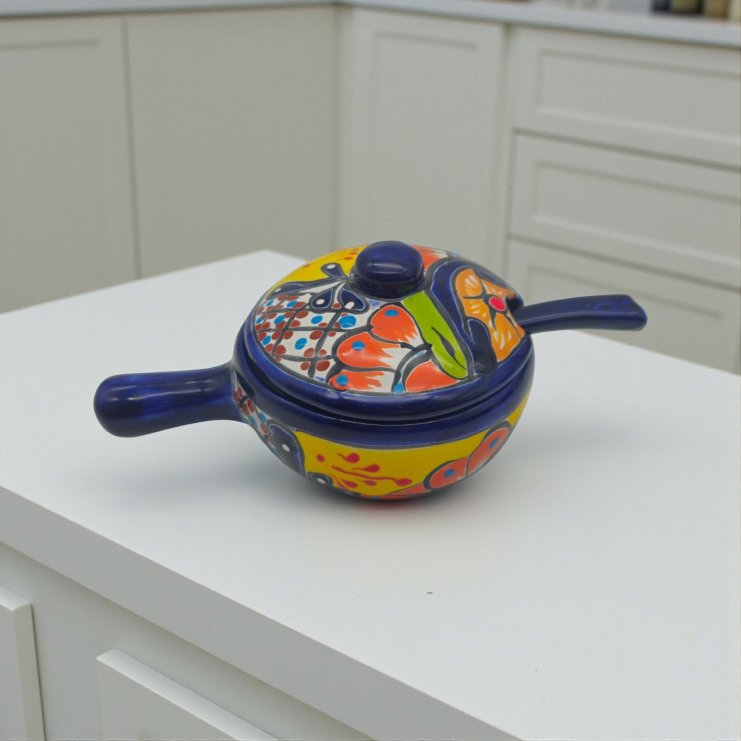 Talavera Salsa Bowl with Lid | Hand-Painted Ceramic Salsera