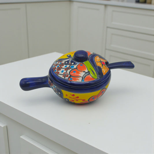 Talavera Salsa Bowl with Lid | Hand-Painted Ceramic Salsera