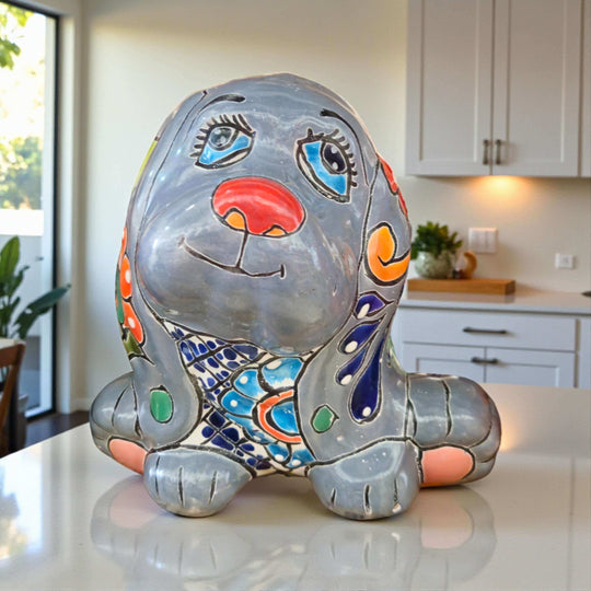 Colorful Talavera Dog Planter | Handcrafted Mexican Pot - cheerful handcrafted Talavera dog planter with bright floral patterns