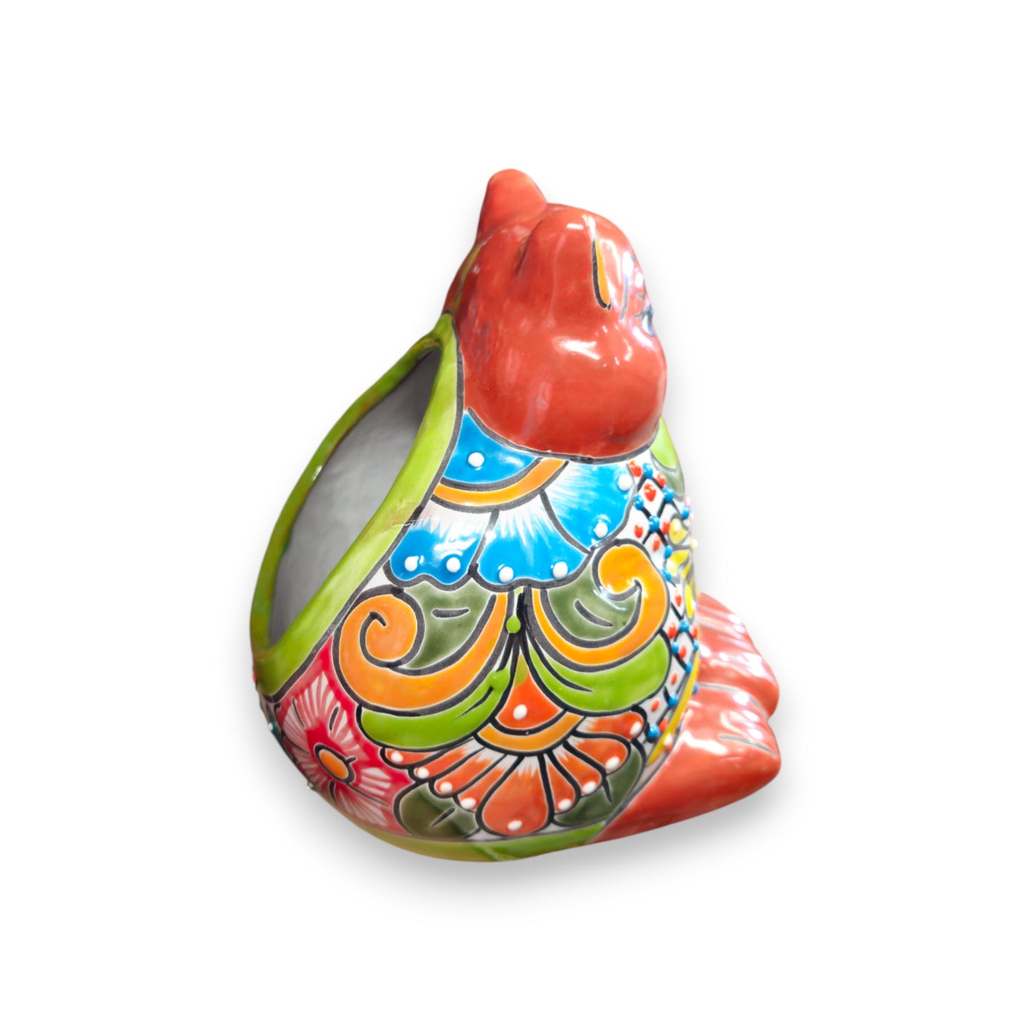 Colorful Talavera Cat Planter | Mexican Ceramic Art