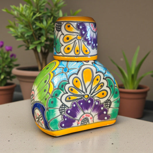 Colorful Talavera Bedside Carafe Set | Handcrafted Mexican Art