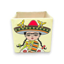 Hand-Painted Frida Kahlo Talavera Pot | Mexican Folk Art Planter - hand-painted square Talavera planter with colorful Frida image