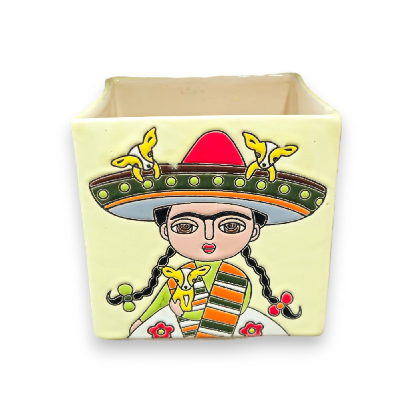 Hand-Painted Frida Kahlo Talavera Pot | Mexican Folk Art Planter