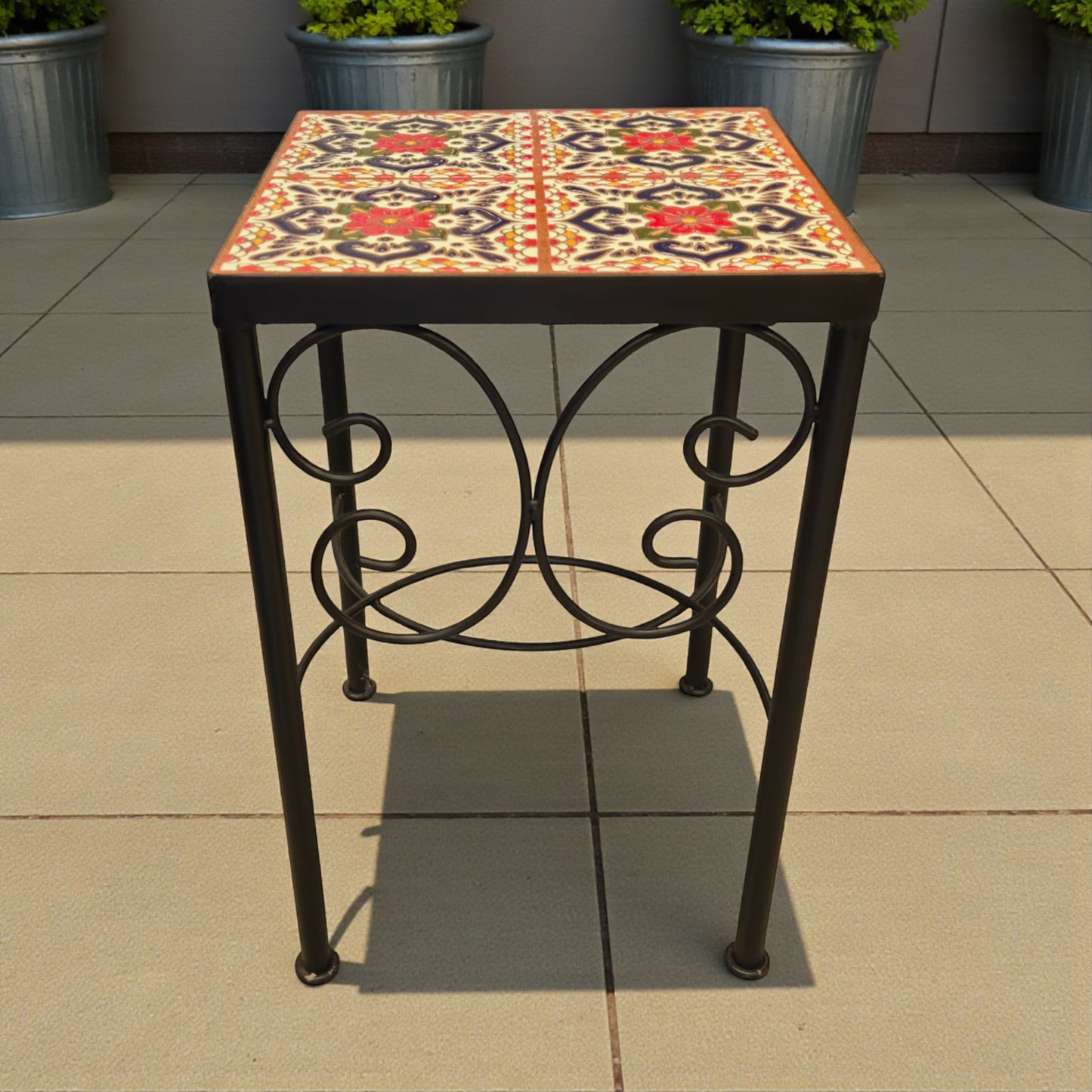 Custom Talavera Tile Accent Table | Handmade Mexican End Table
