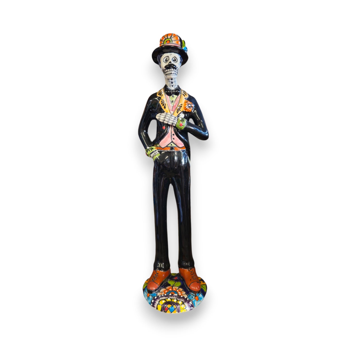 Talavera Catrin Statue | Hand-Painted Day of the Dead Skeleton Man