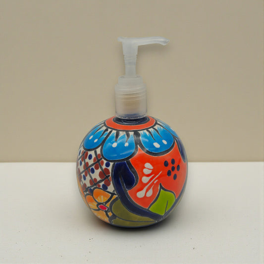 Round Talavera Soap Dispenser | Hand-Painted Ceramic Bottle