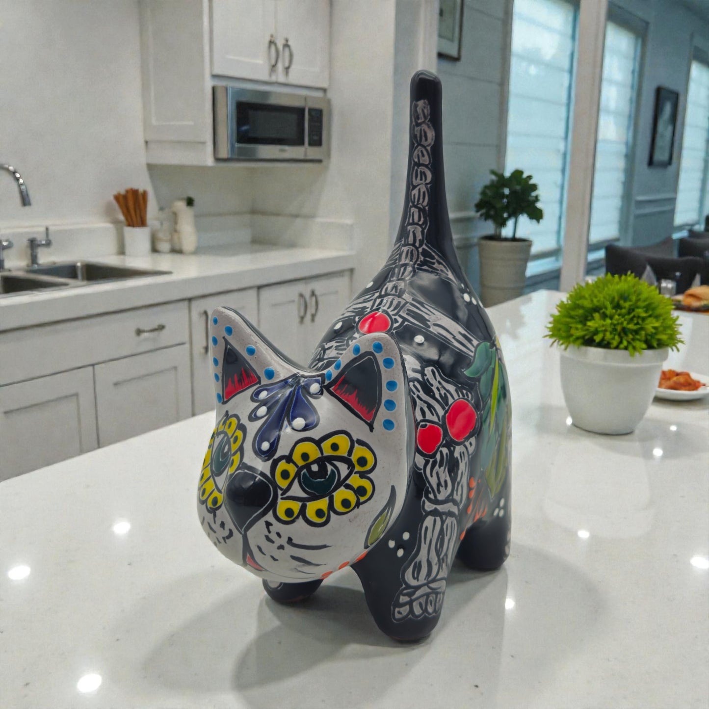 Talavera Cat Figurine | Day of the Dead Handcrafted Art