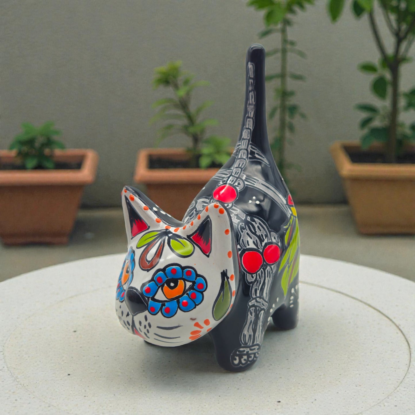 Talavera Cat Figurine | Day of the Dead Handcrafted Art
