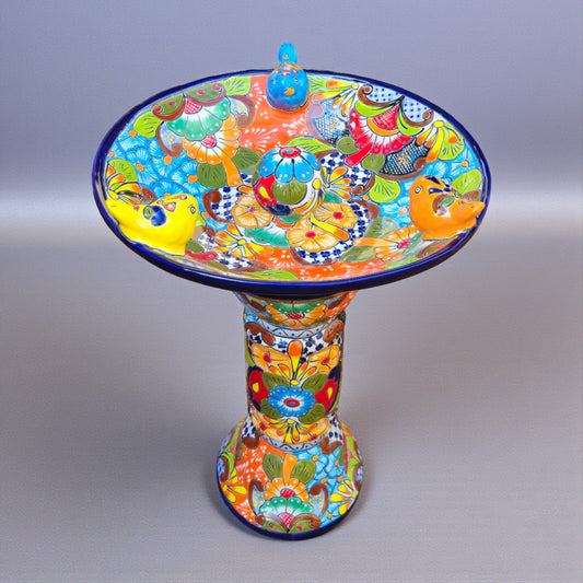 Talavera Bird Bath with Center Ball | Colorful Mexican Garden Art